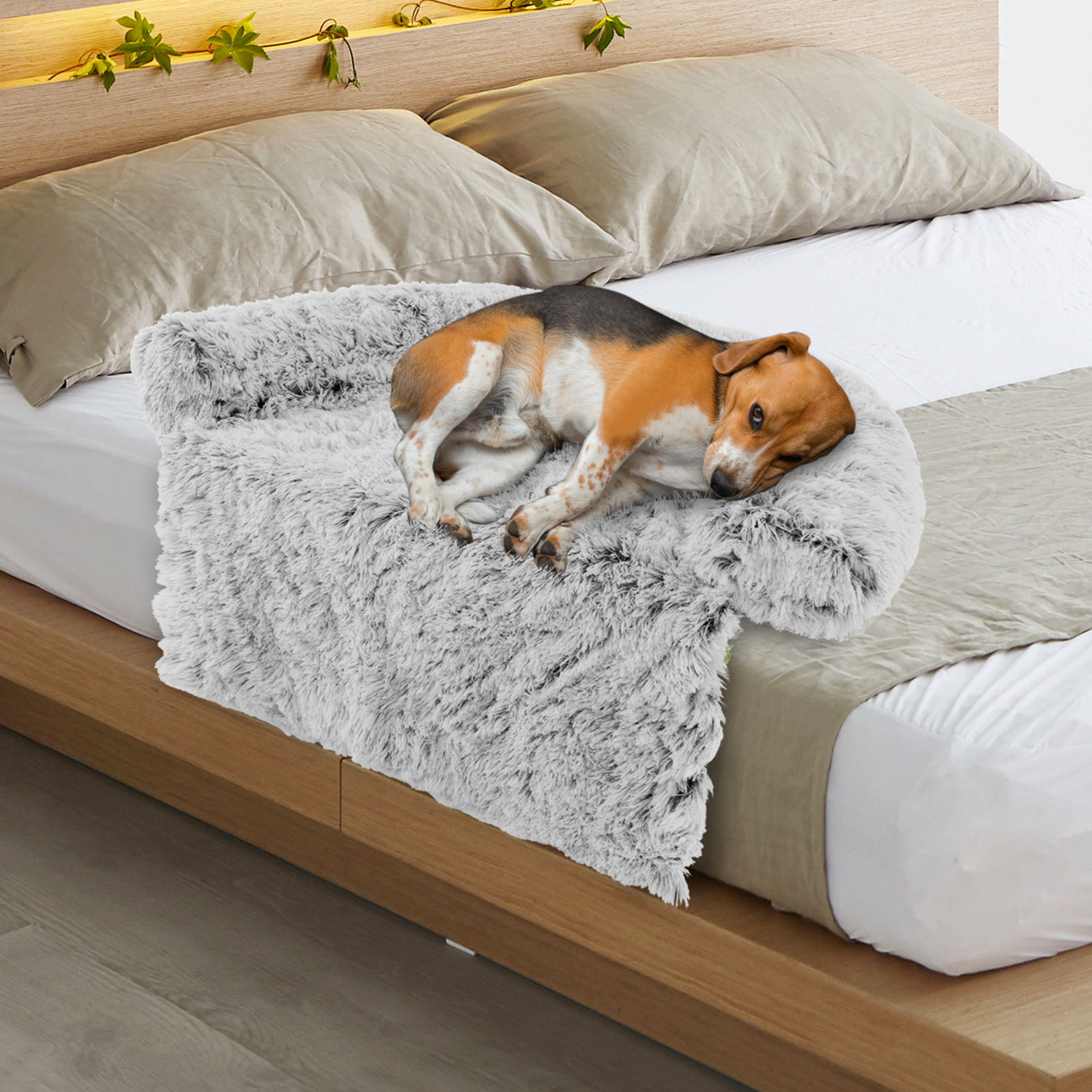 Plush Calming Dog Couch Bed with Removable and Washable Zipper Cover